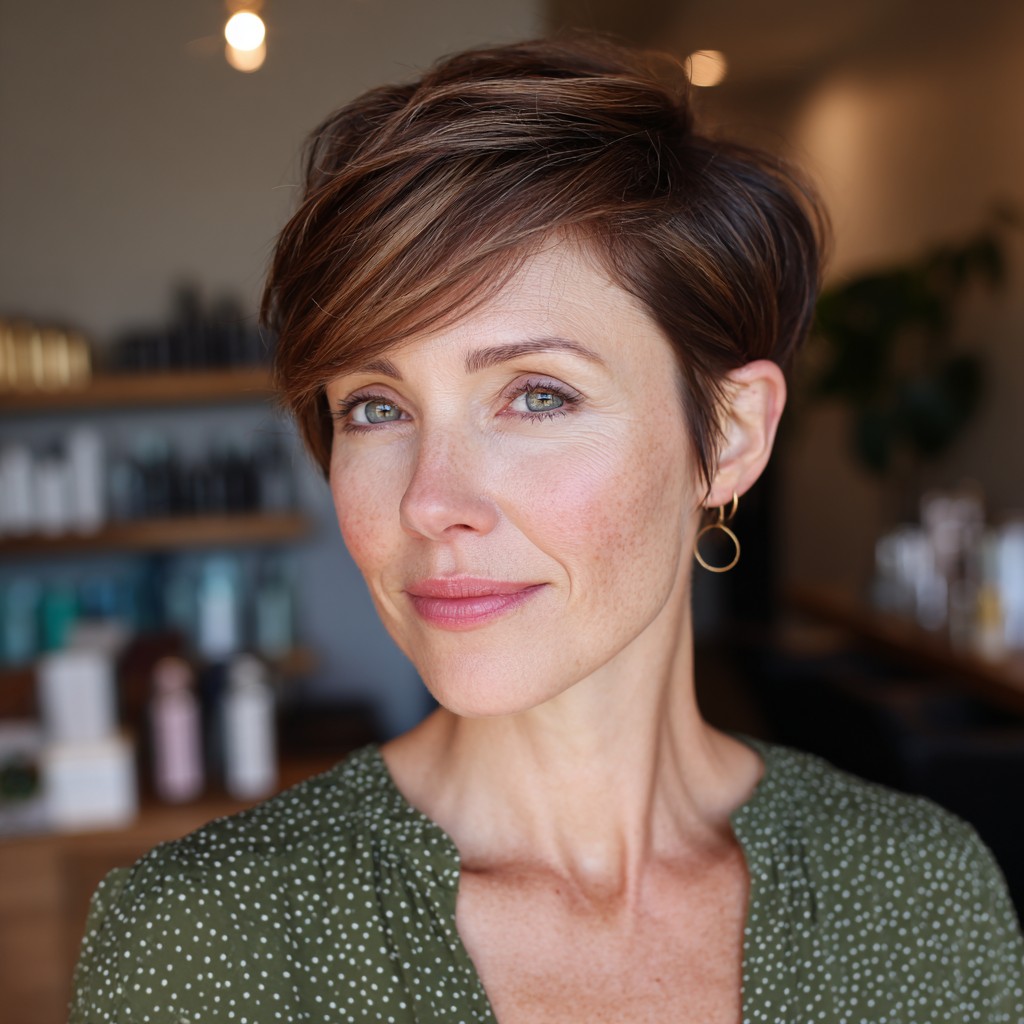 Stylish Side-Parted Pixie with Subtle Highlights