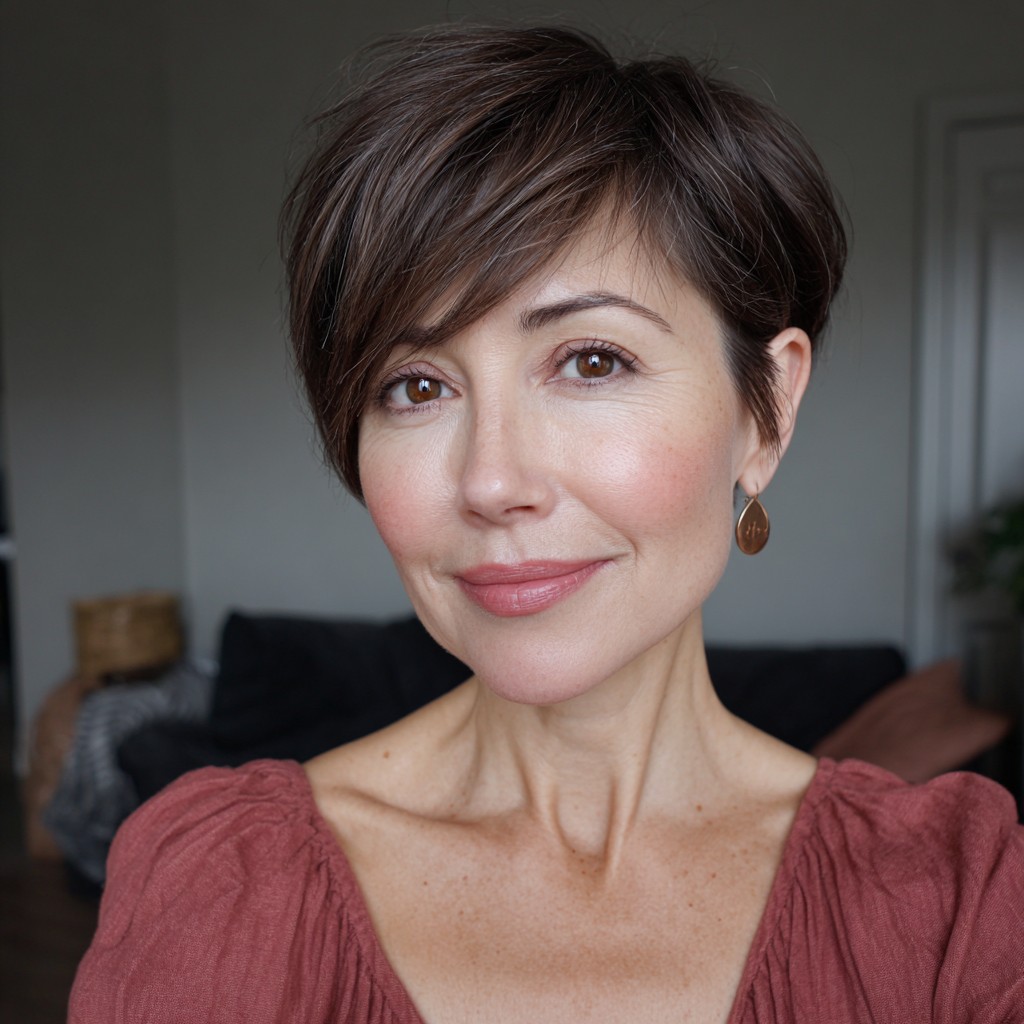 Stylish Textured Side-Parted Pixie with Soft Layers