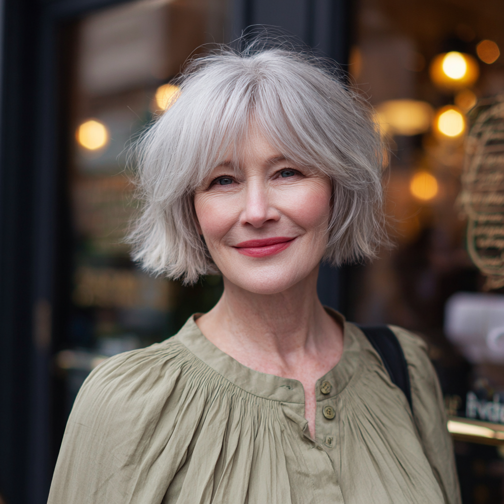 Stylish Textured Silver Bob with Soft Ends