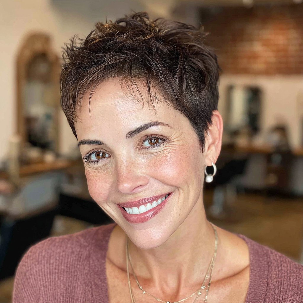 Textured Brunette Pixie Cut with Lively Layers