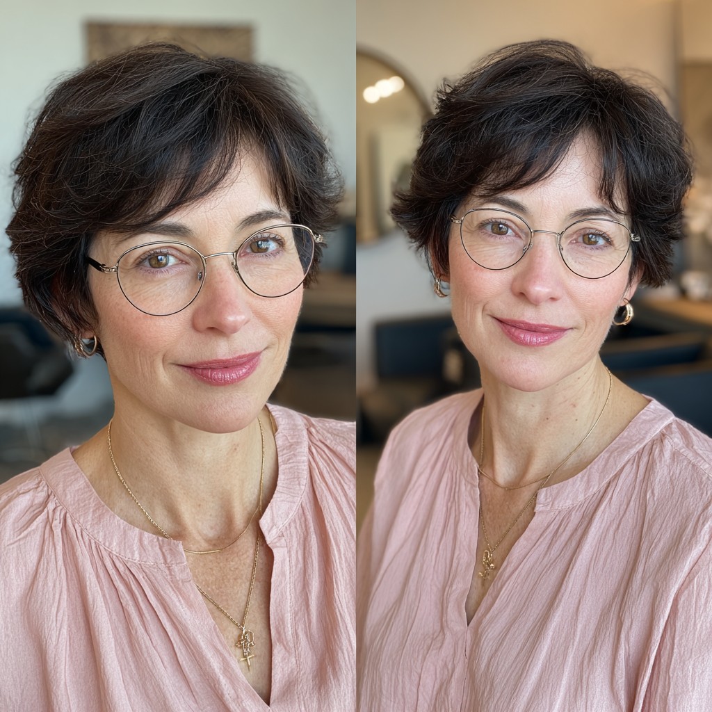 Textured Brunette Pixie Cut with Soft Volume