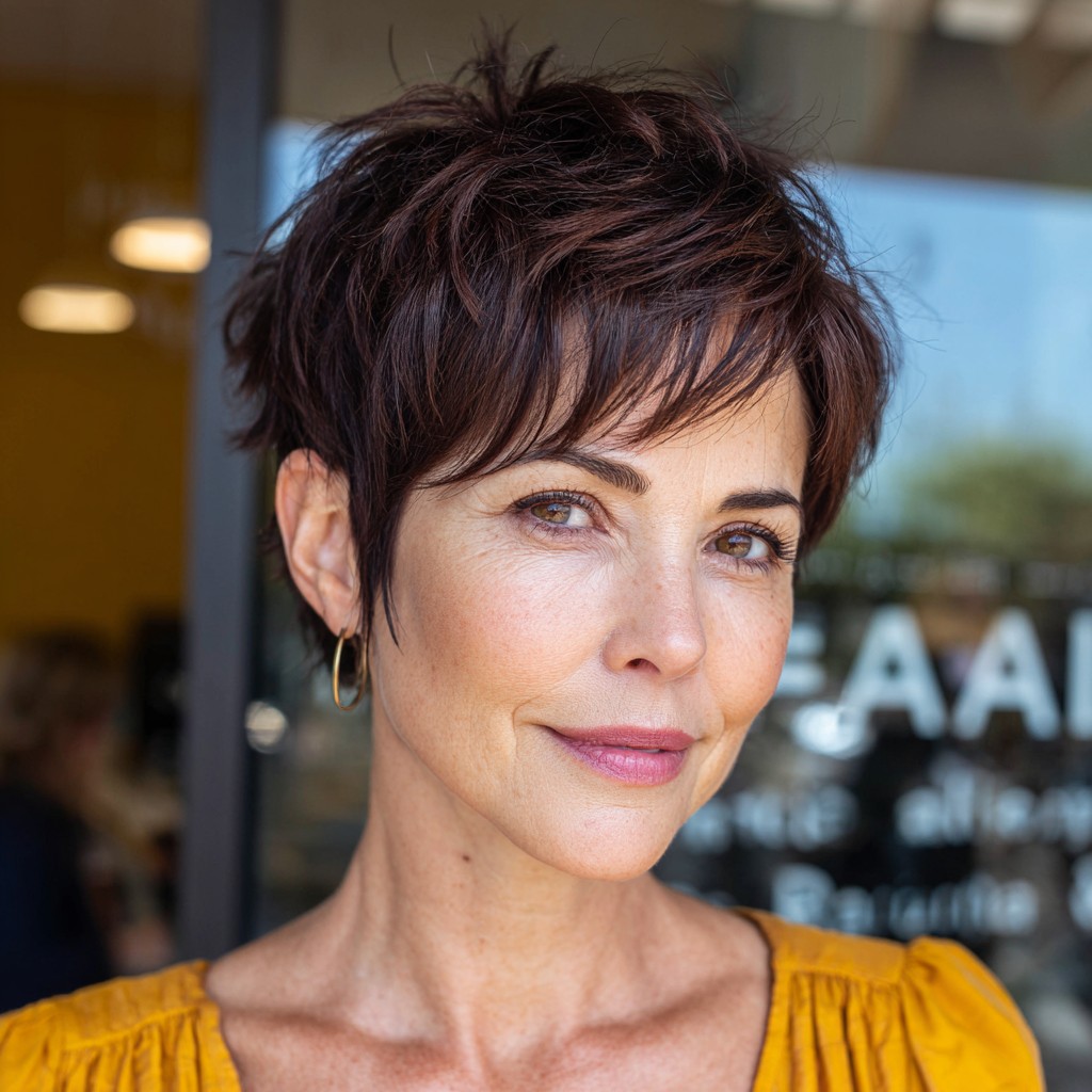 Textured Chocolate Pixie Cut with Soft Layers