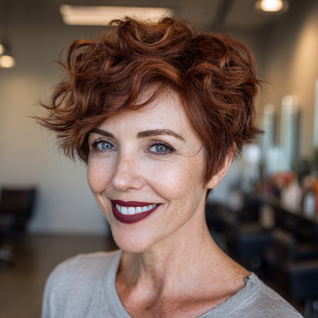 Textured Copper Pixie Cut with Soft Waves