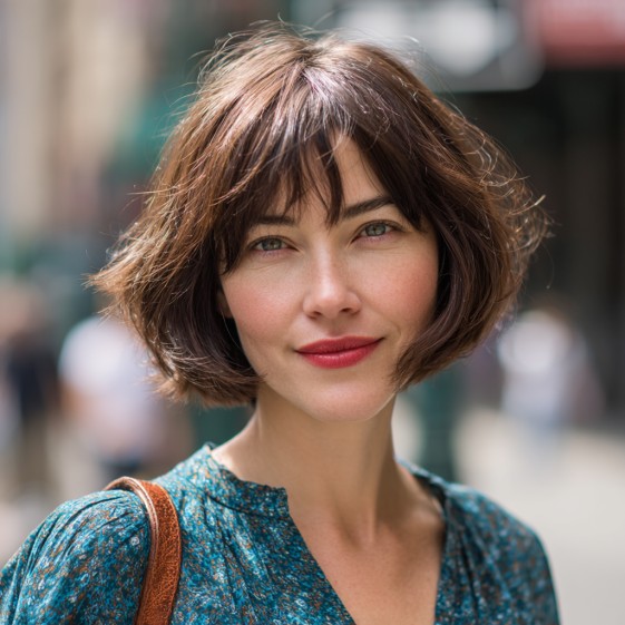 Textured Pageboy Bob with Soft Layered Bangs