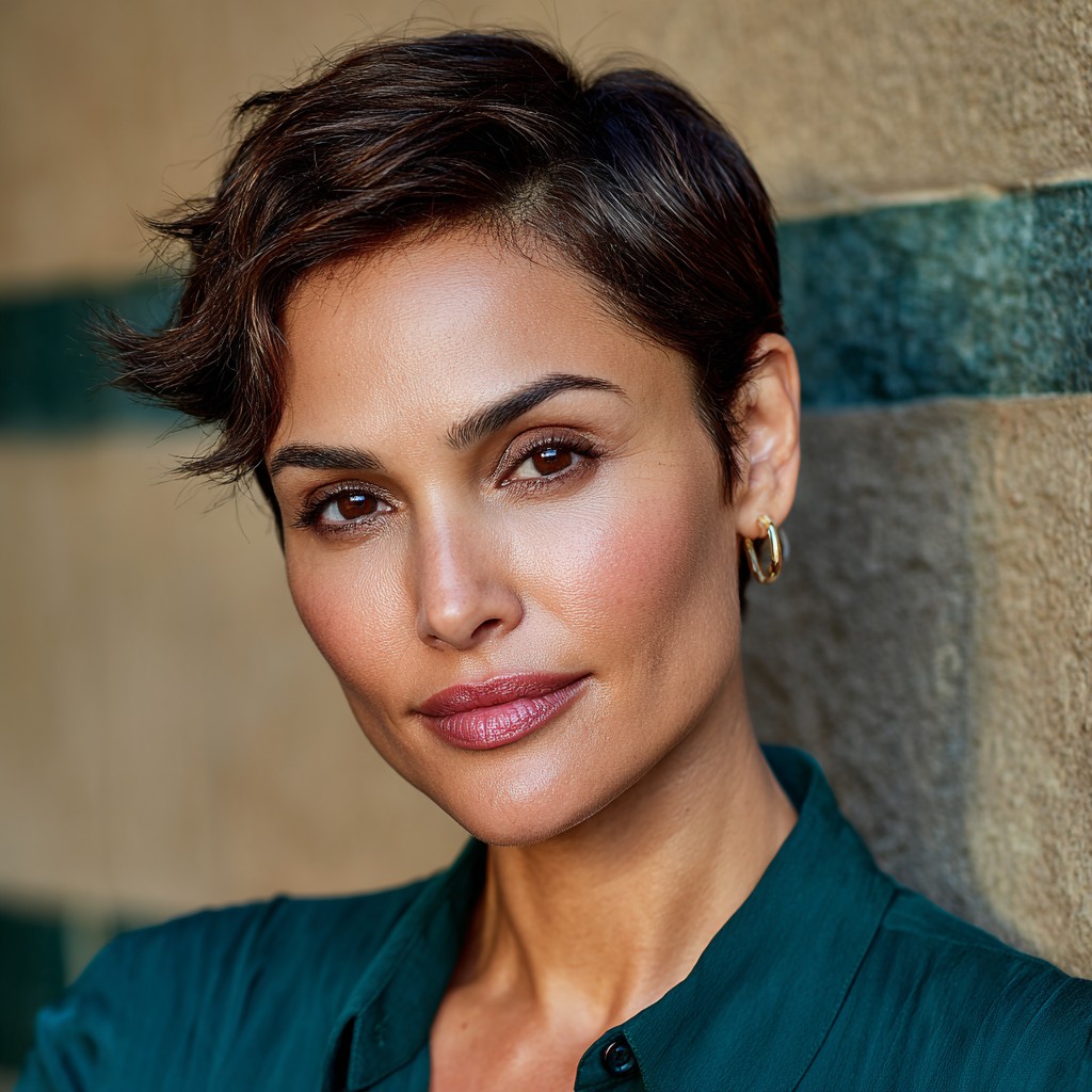 Textured Side-Parted Pixie with Playful Waves