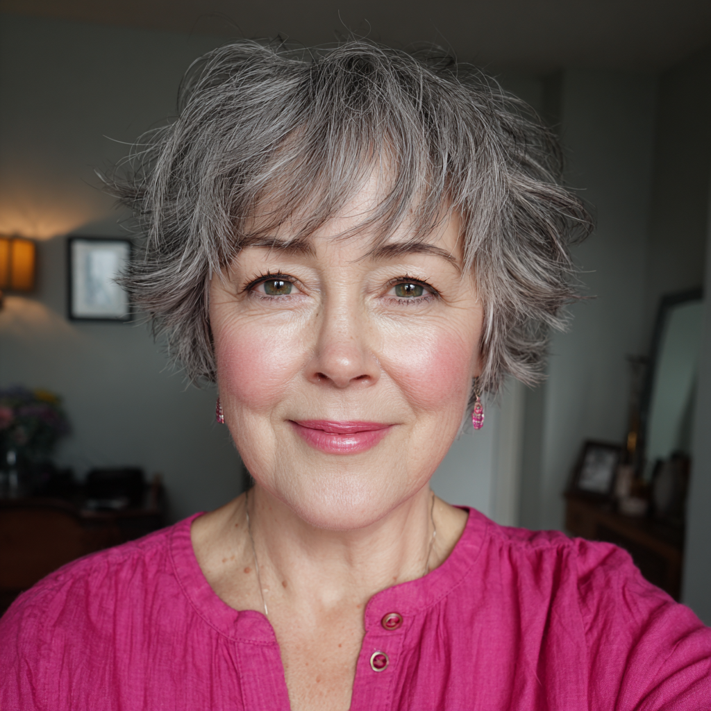 Textured Silver Pixie with Soft Waves