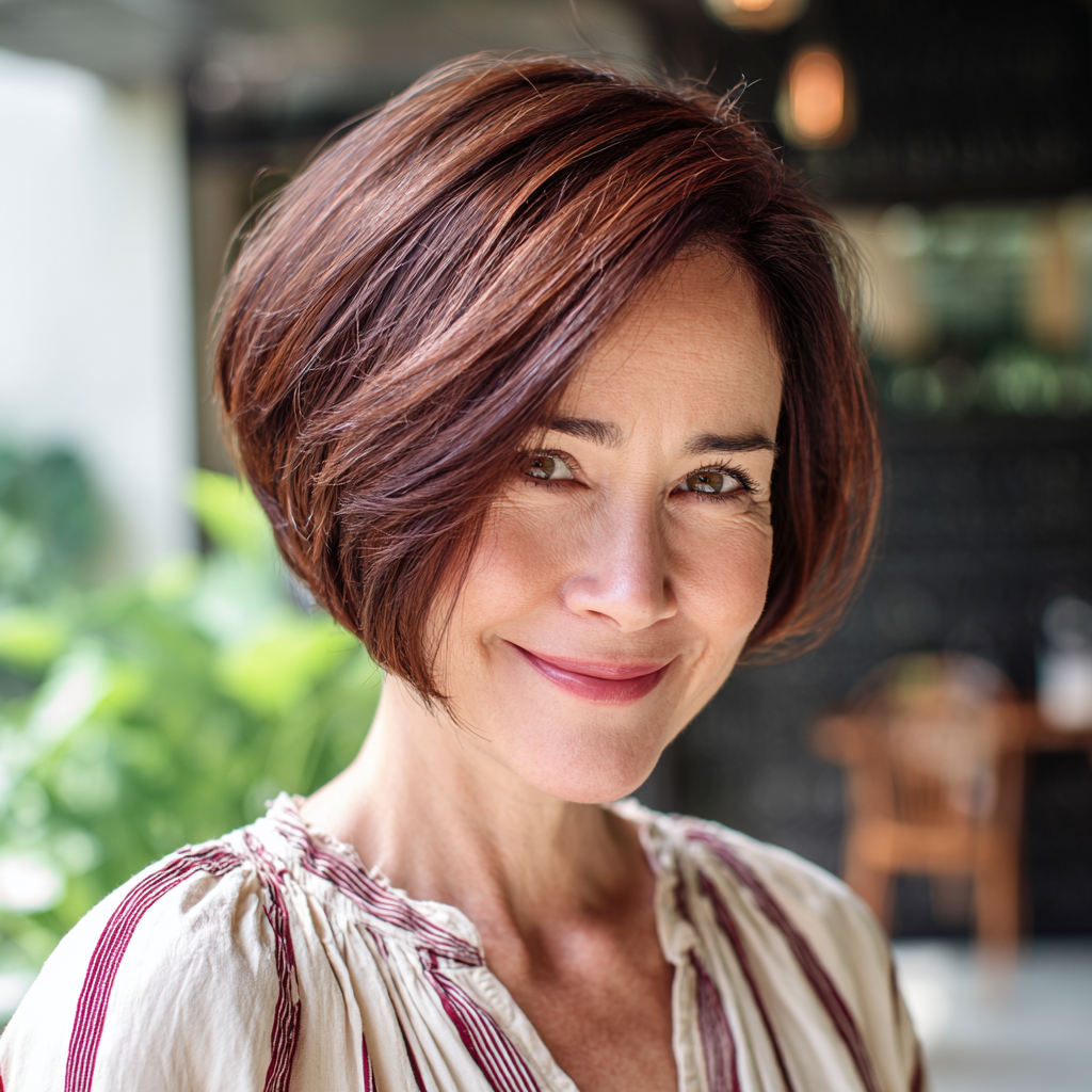 Warm Auburn Stacked Bob with Subtle Waves