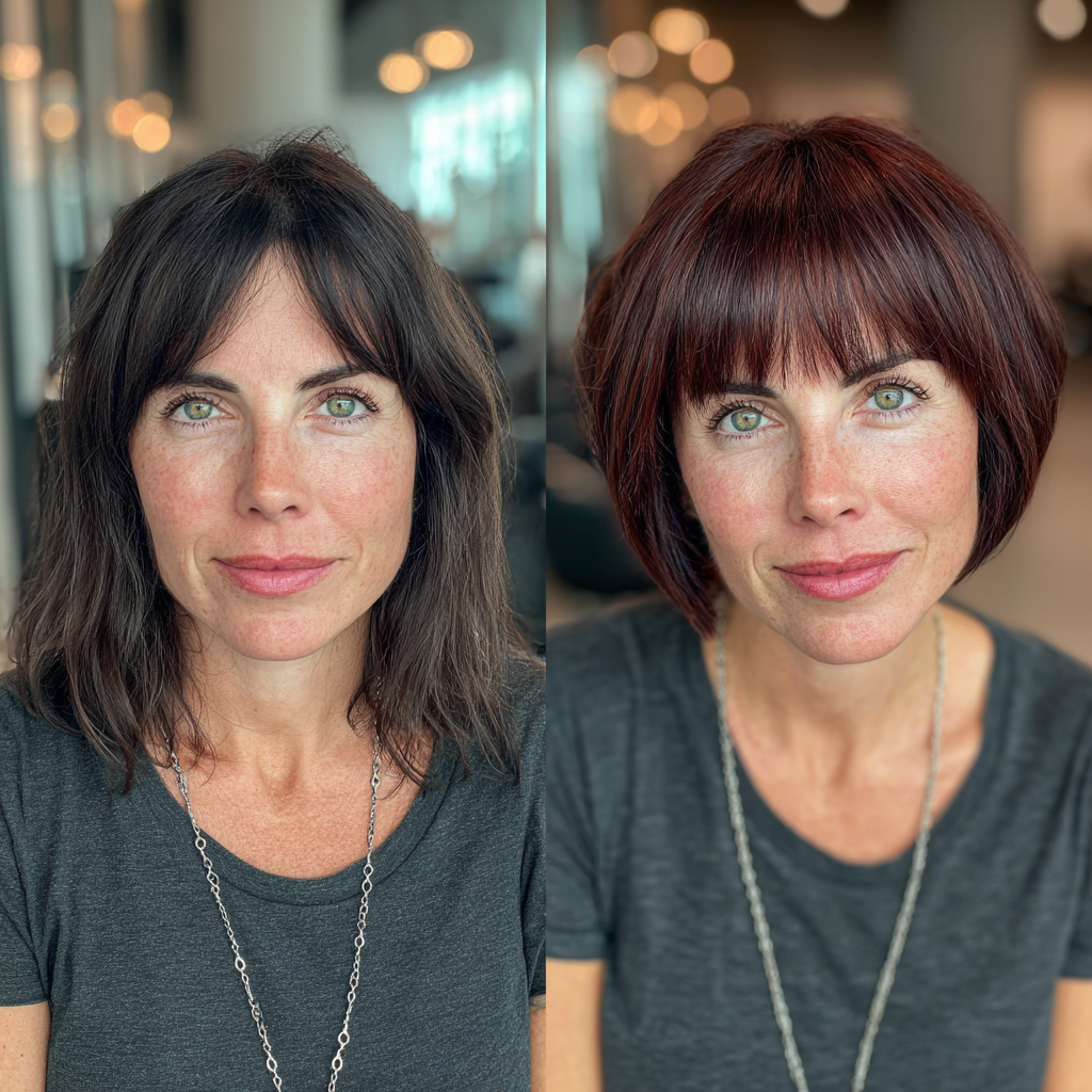 Boldly Textured Bob with Rich Burgundy Color
