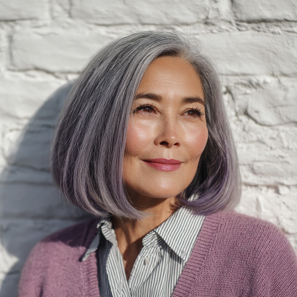 Chic Silver Bob with Subtle Lavender Tones