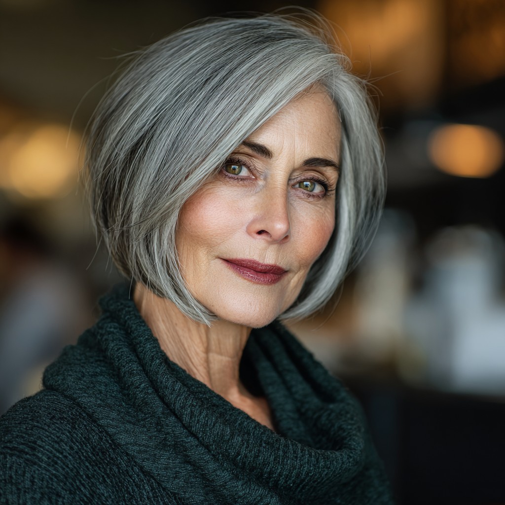 Chic Silver Layered Bob with Soft Waves