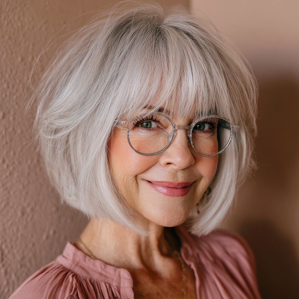 Chic Soft Silver Bob with Wispy Bangs