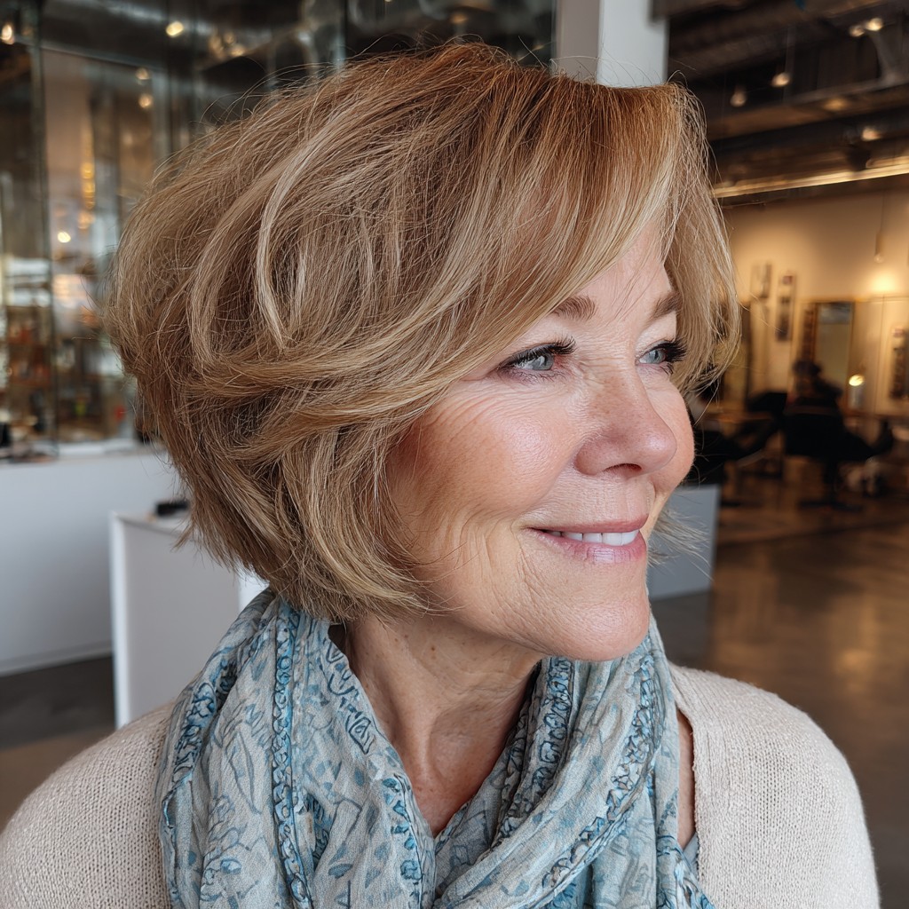 Chic Textured Bob with Soft Caramel Highlights
