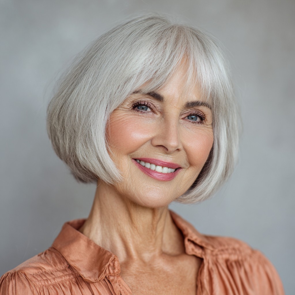 Chic Textured Silver Bob with Wispy Bangs