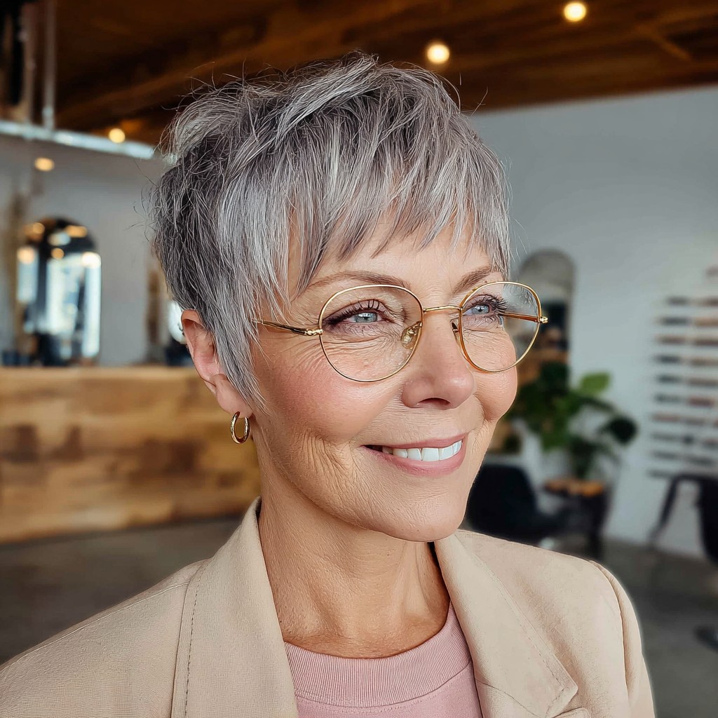 Chic Textured Silver Pixie with Soft Volume