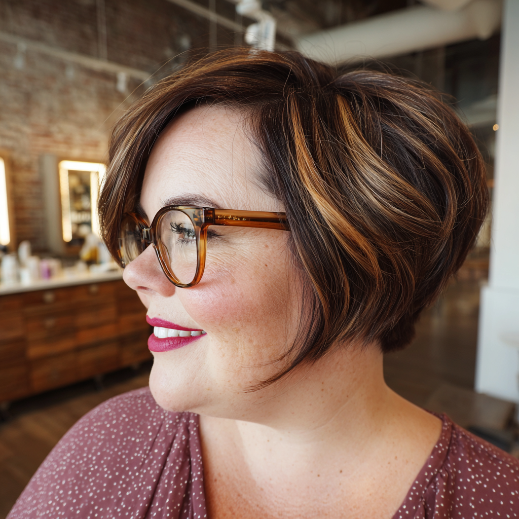 Chic Textured Wedge Cut with Subtle Caramel Highlights