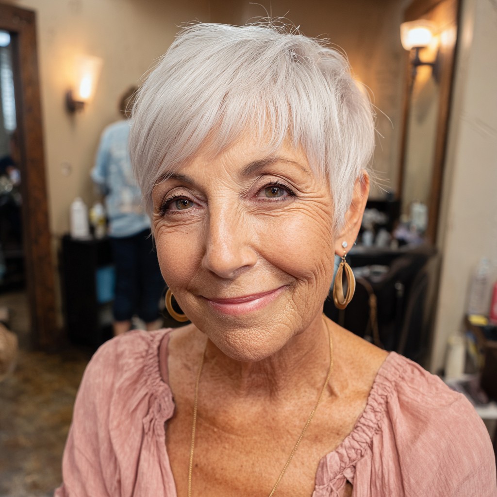 Modern Silver Pixie Cut with Soft Textured Layers