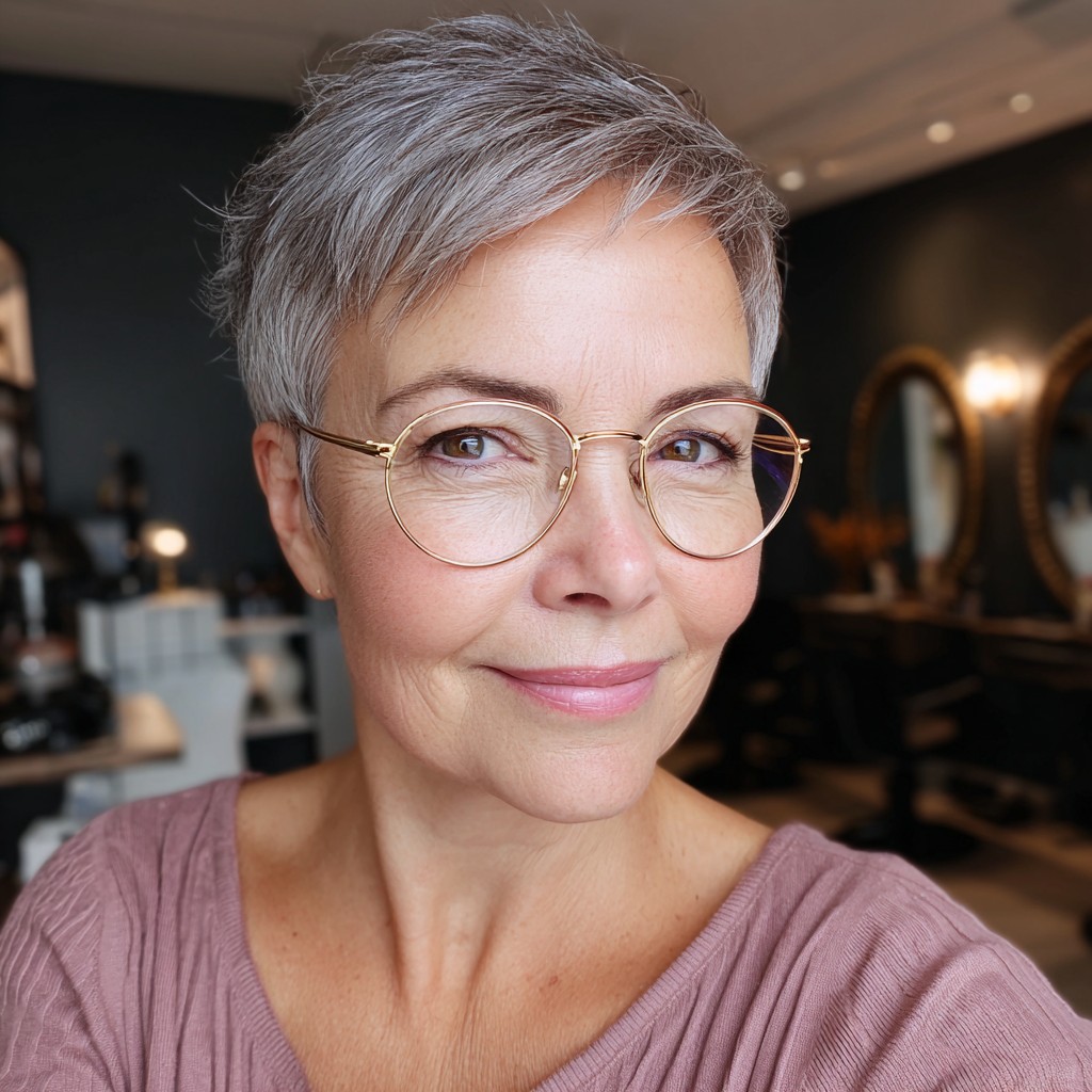 Modern Silvery Pixie Cut with Soft Layers
