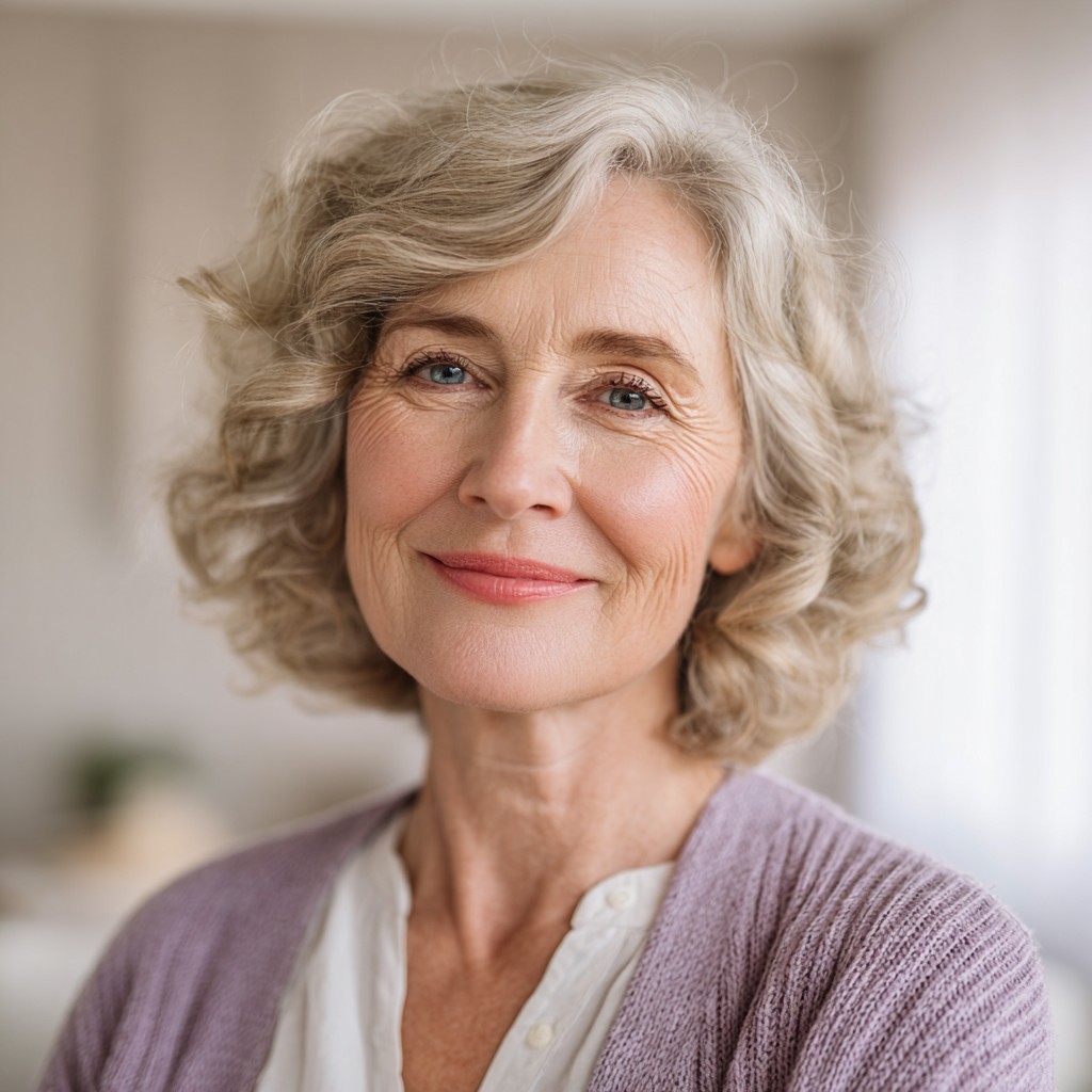 Soft Curly Silver Bob with Layered Texture