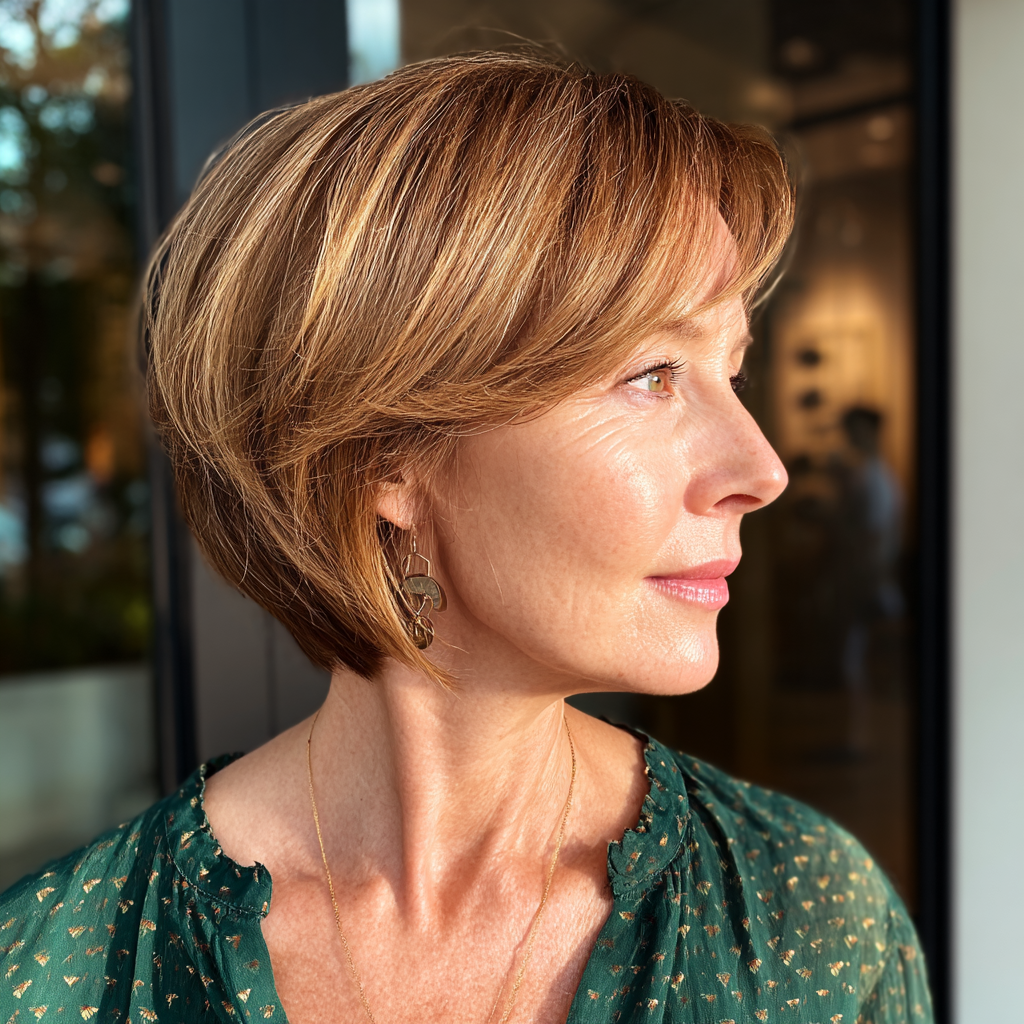Softly Layered Wedge Cut with Natural Highlights