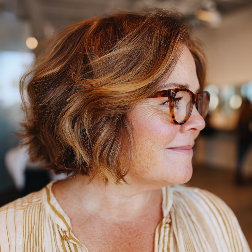 softly textured wedge cut with warm caramel highlights