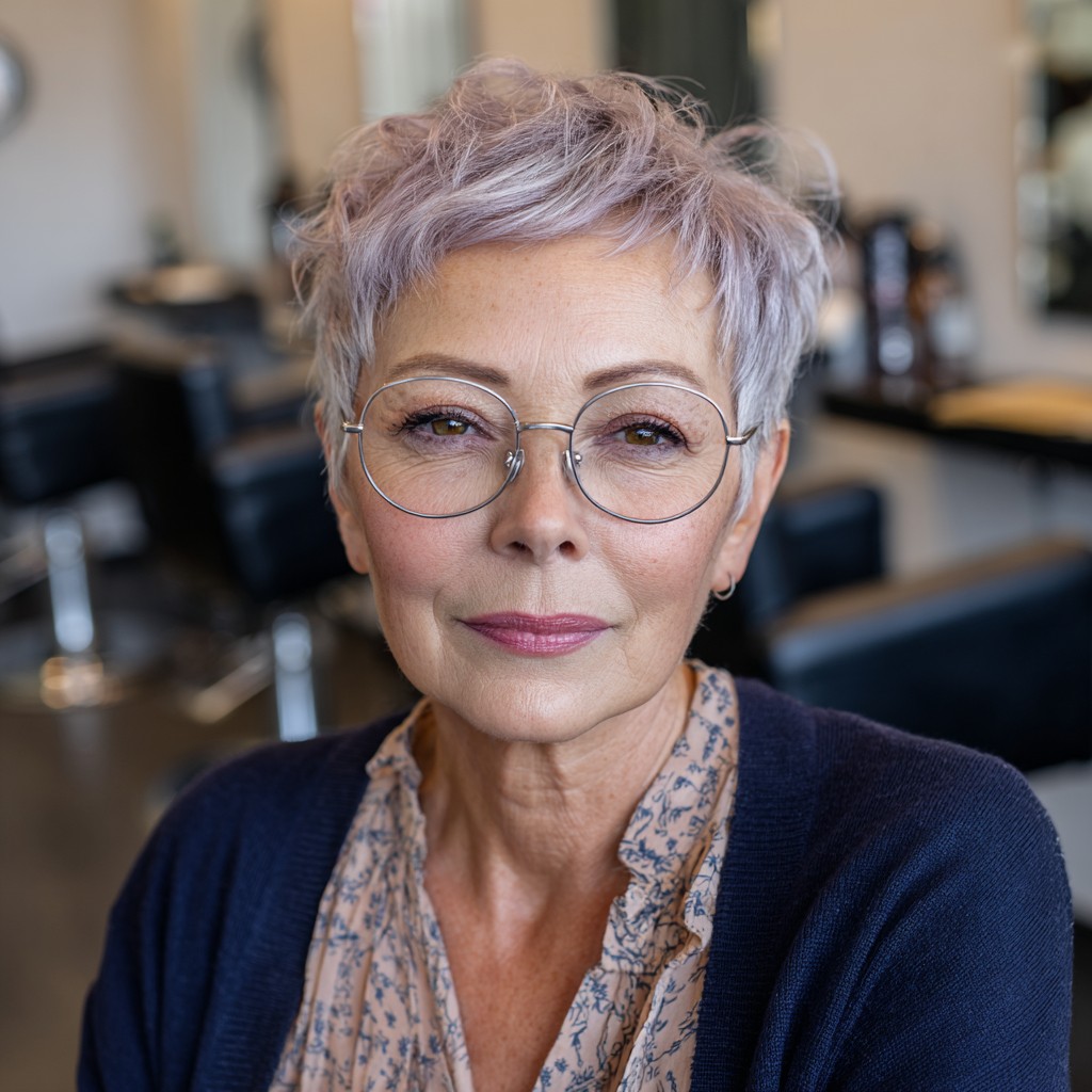 Stylish Soft Lilac Pixie Cut with Textured Layers