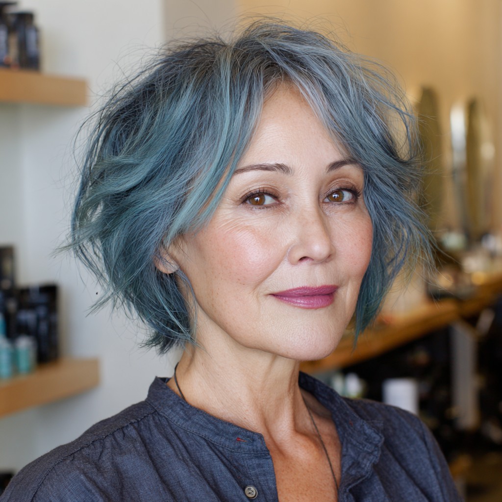 Textured Blue Bob with Soft Layers