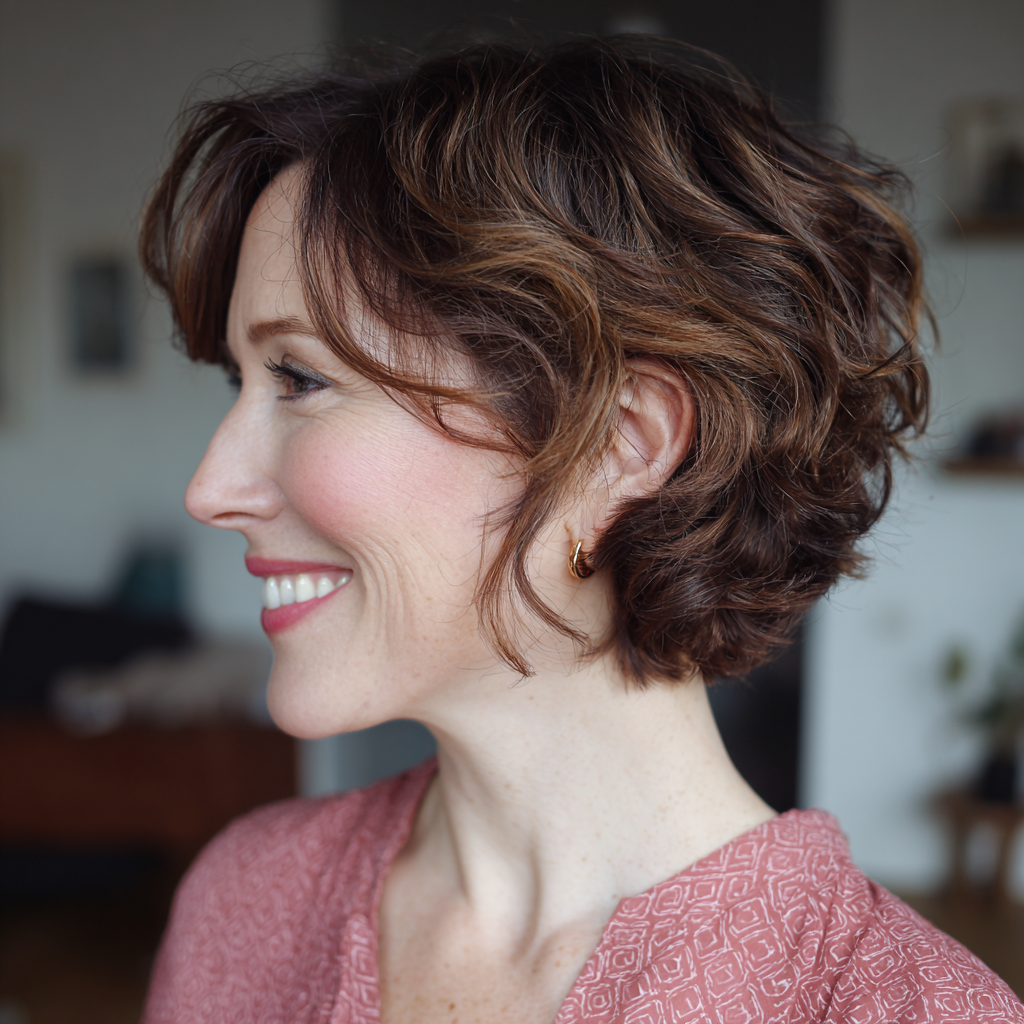 Textured Curly Wedge with Subtle Highlights