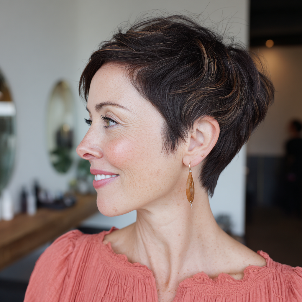 Textured Pixie Wedge with Subtle Light Brown Highlights