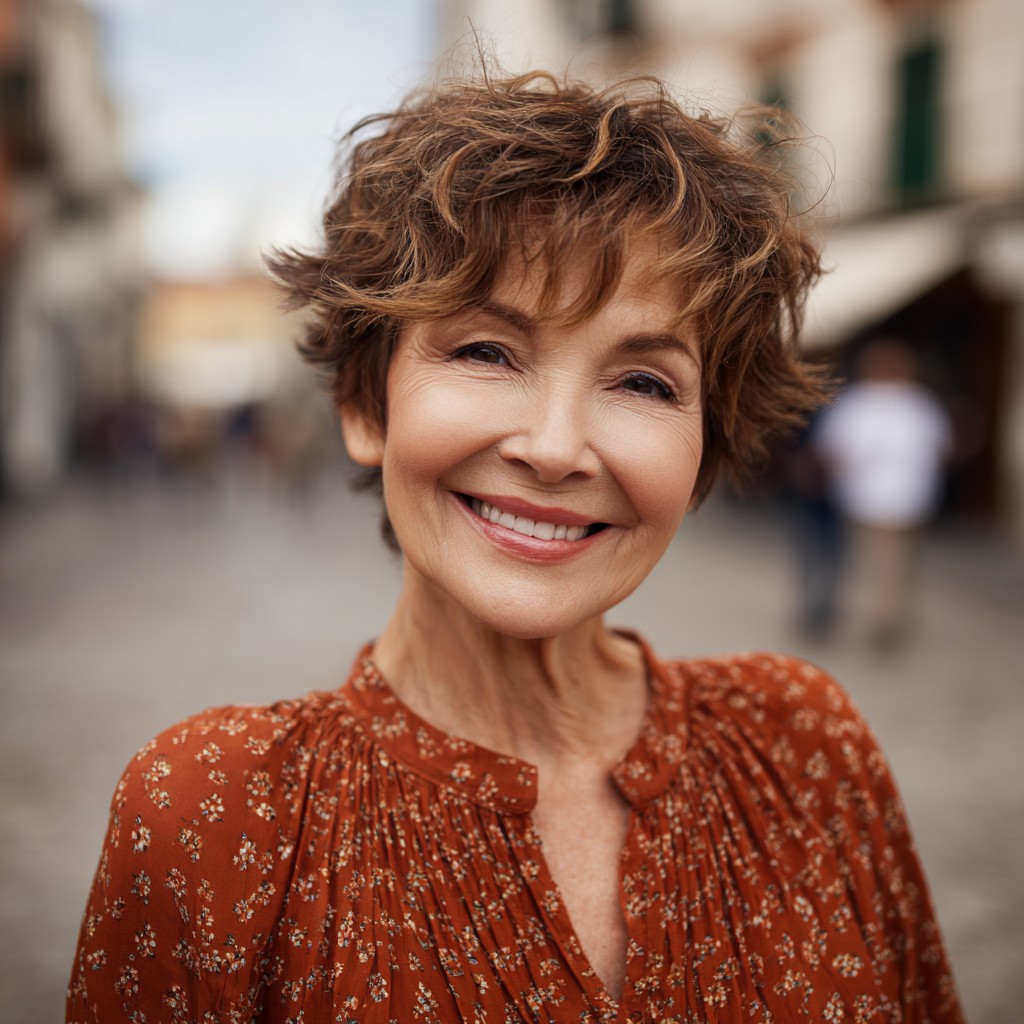Textured Short Curly Cut with Soft Highlights