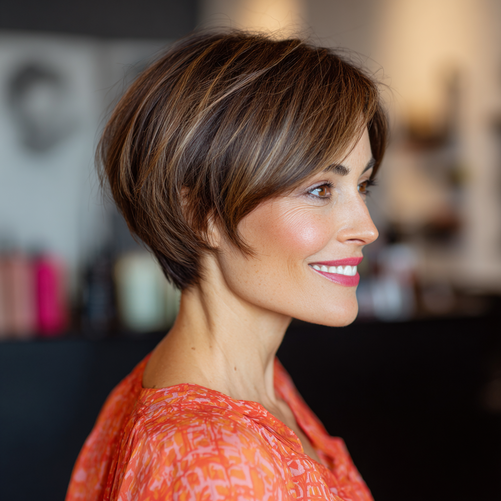 Textured Short Wedge Cut with Subtle Highlights