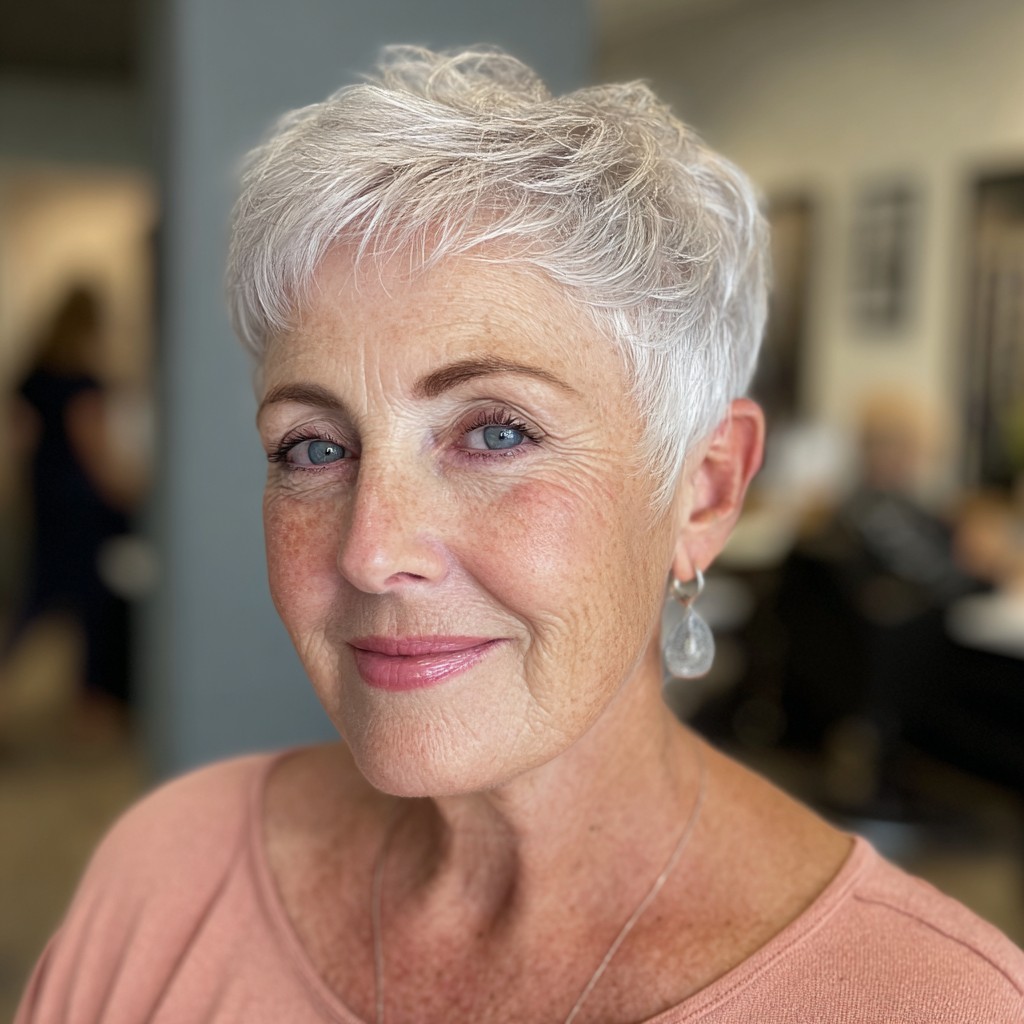 Textured Silver Pixie Cut with Effortless Movement