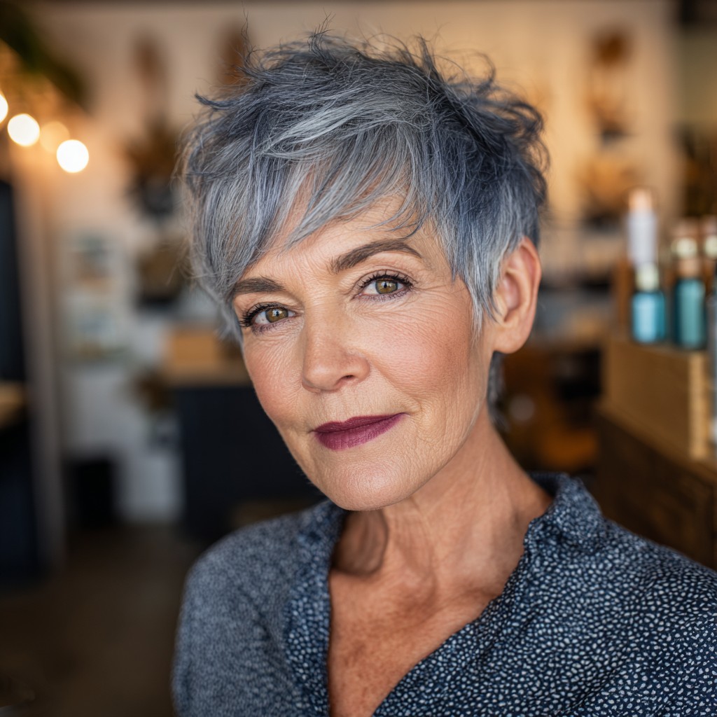 Textured Silver Pixie Cut with Soft Volume