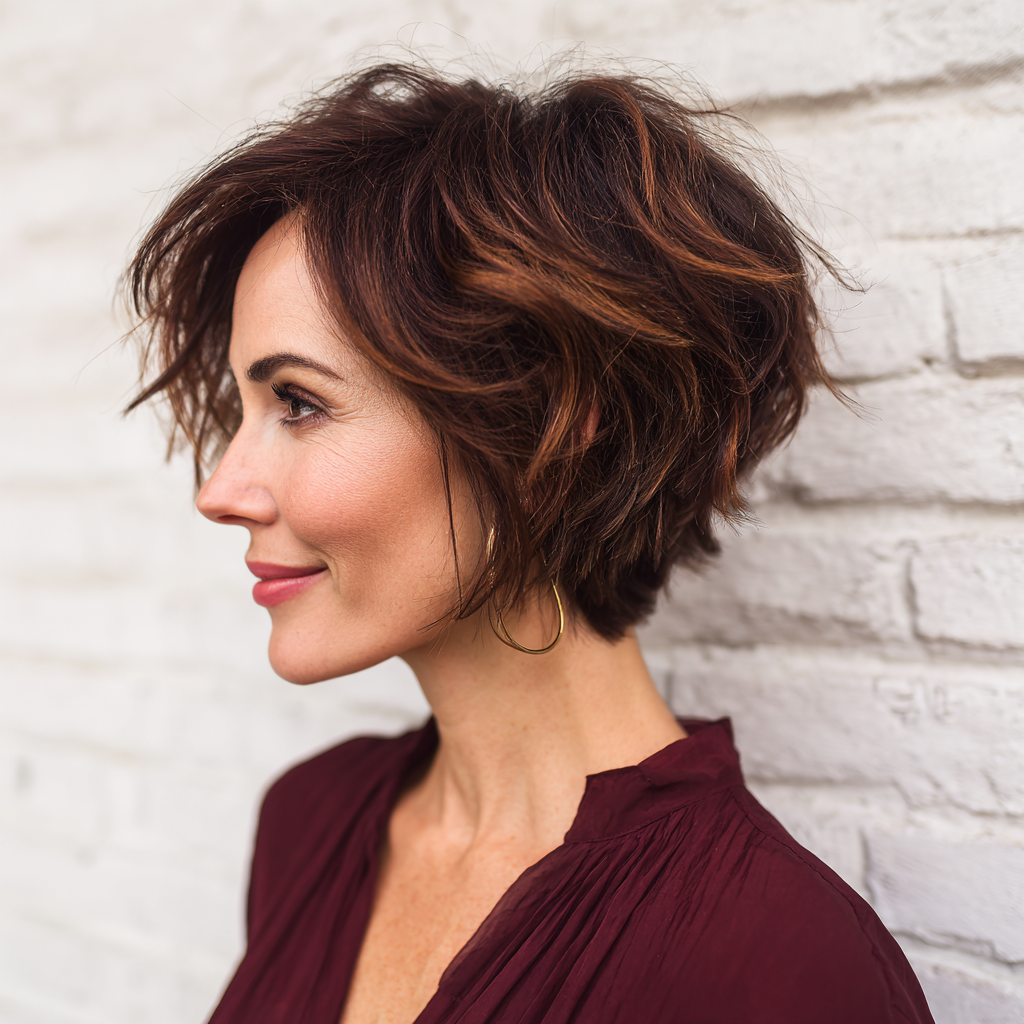 Textured Wedge Cut with Rich Auburn Highlights