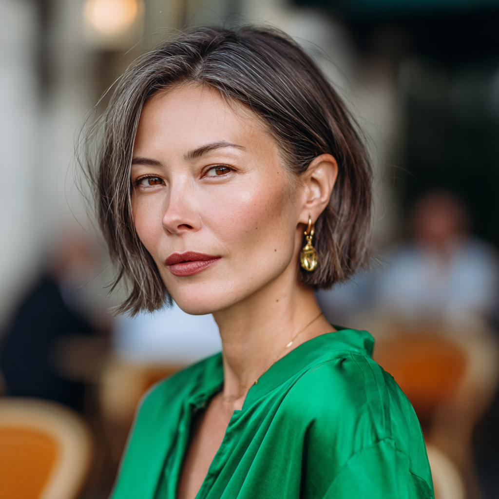 Trendy Textured Ash Brown Bob with Subtle Highlights