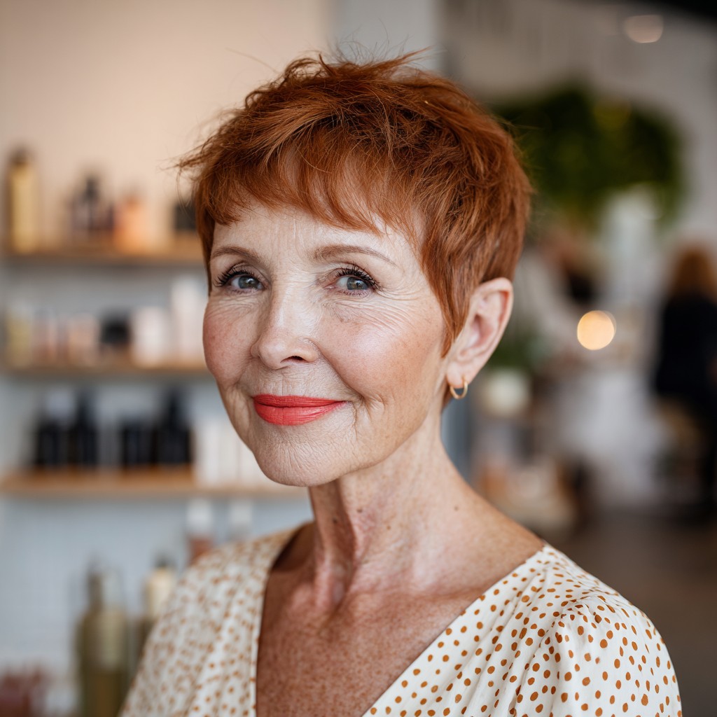 Vibrant Copper Pixie Cut with Textured Layers