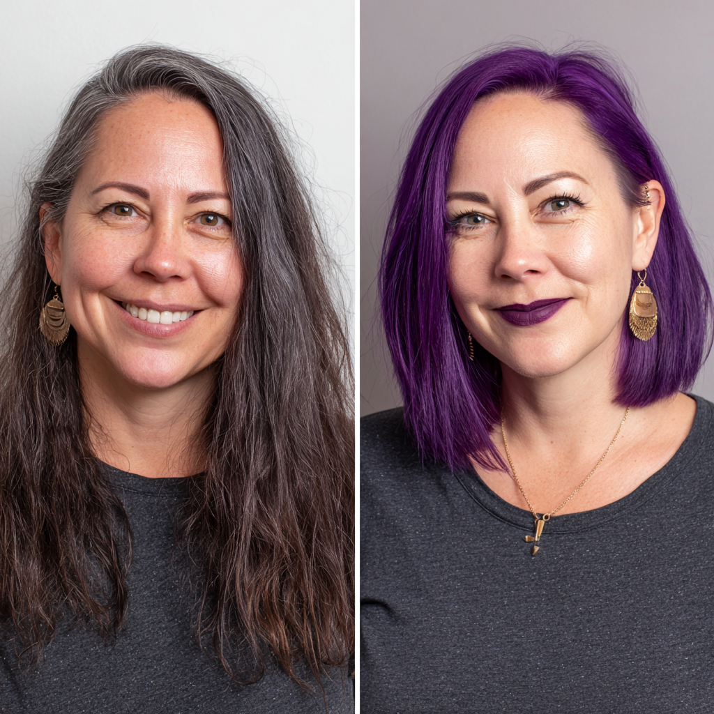 Bold Purple Bob with Textured Ends