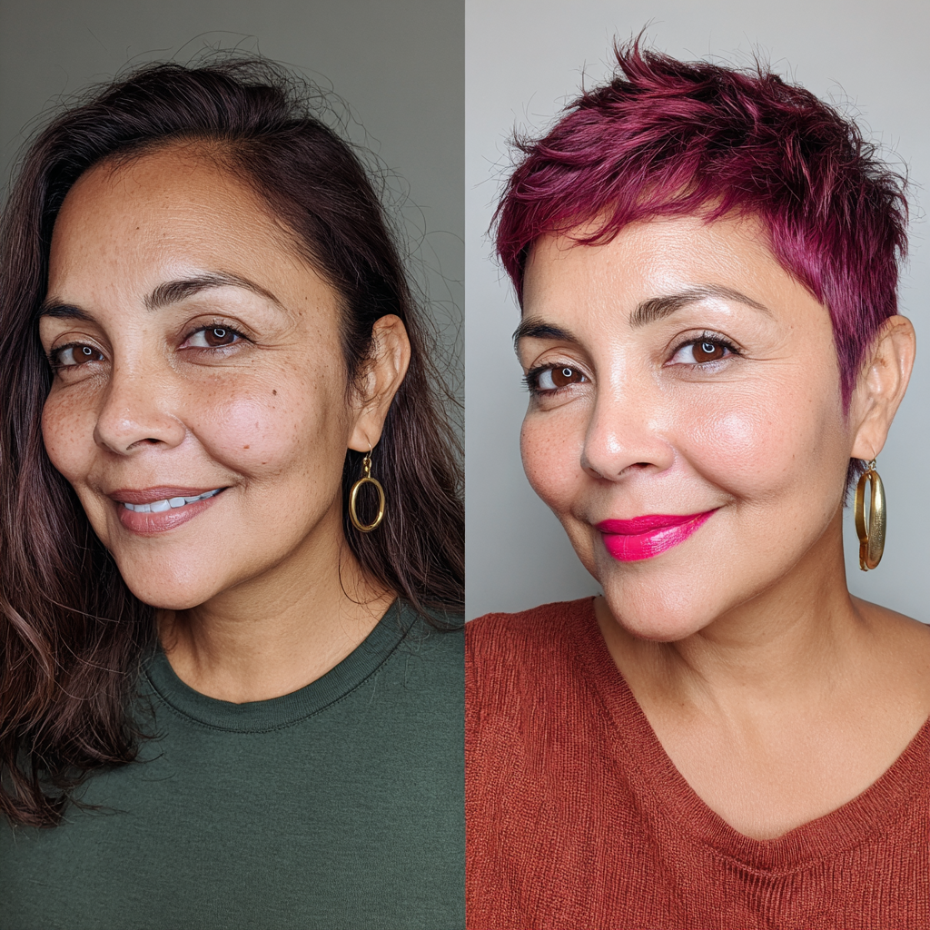 Bold Short Pixie with Fuchsia Highlights
