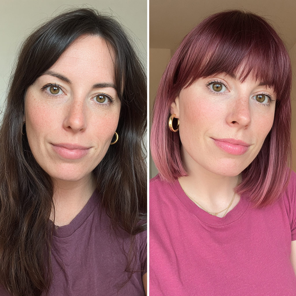 Chic Blunt Bob with Playful Burgundy Highlights