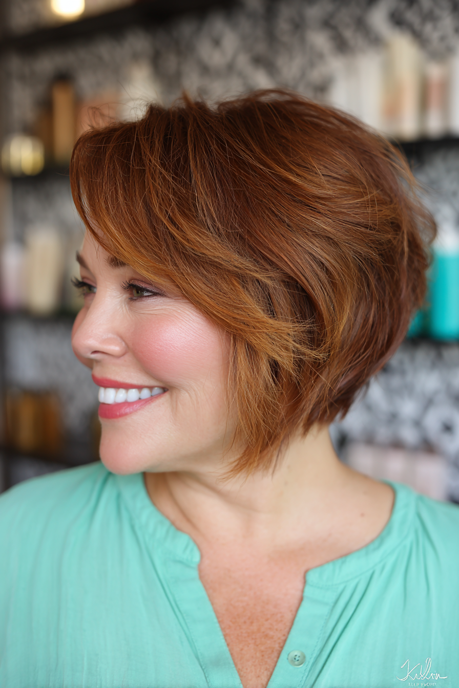 Chic Layered Copper Pixie Bob with Subtle Texture