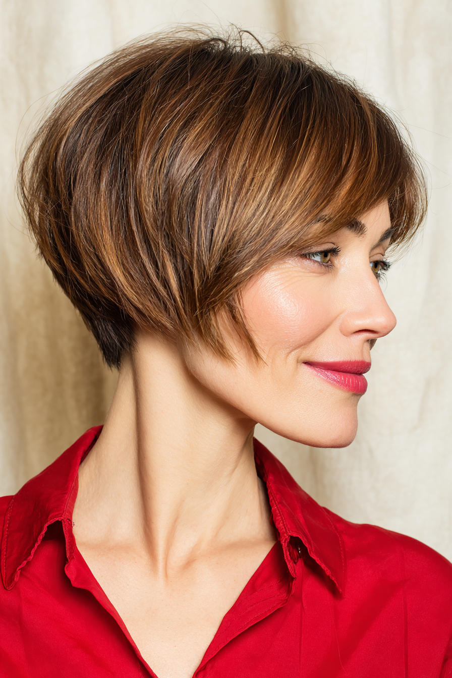 Chic Layered Pixie Bob with Subtle Highlights
