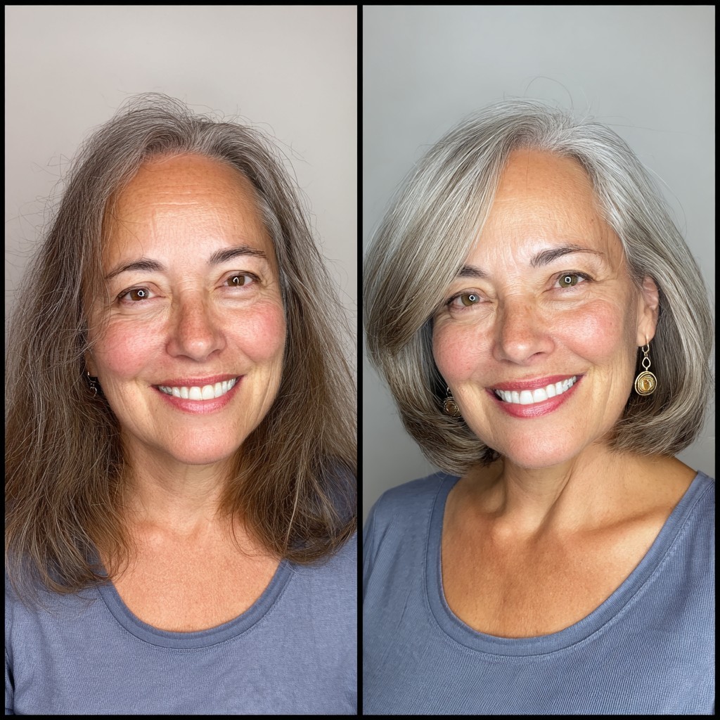 Chic Silver Shoulder-Length Lob with Soft Layers