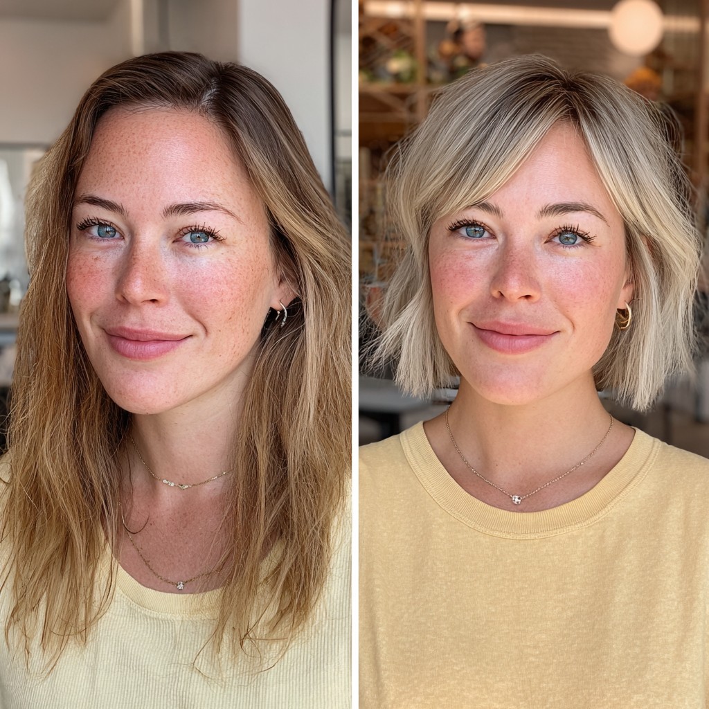 Chic Textured Bob with Soft Blonde Highlights