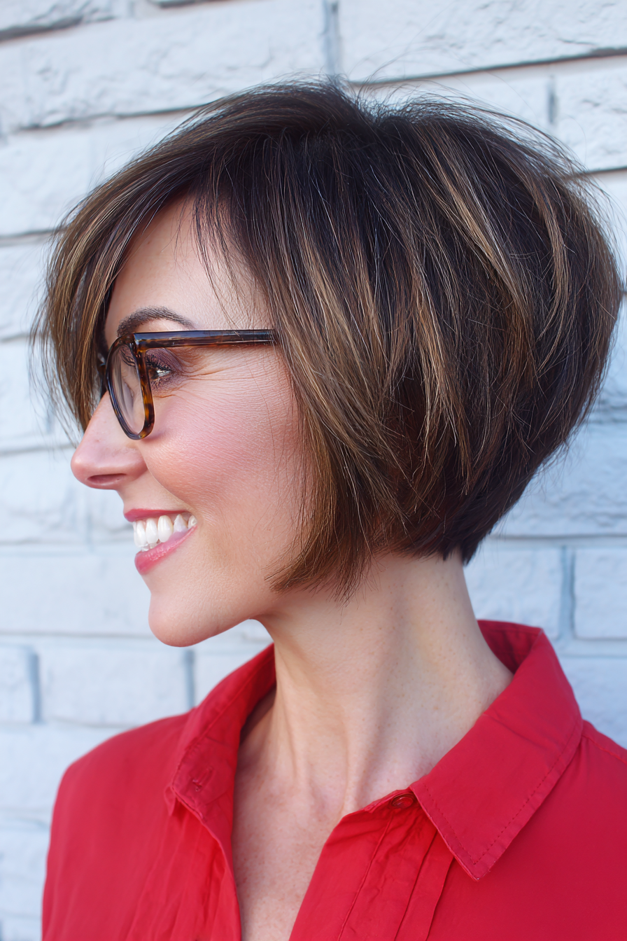 Chic Textured Brown Pixie Bob with Subtle Highlights