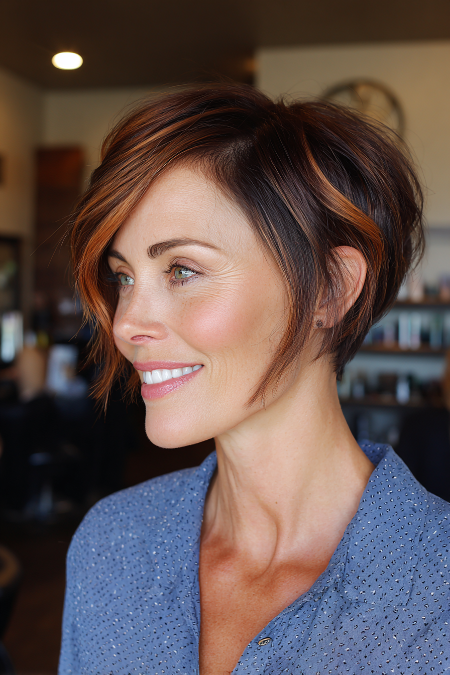 Chic Textured Copper Pixie Bob with Lively Layers