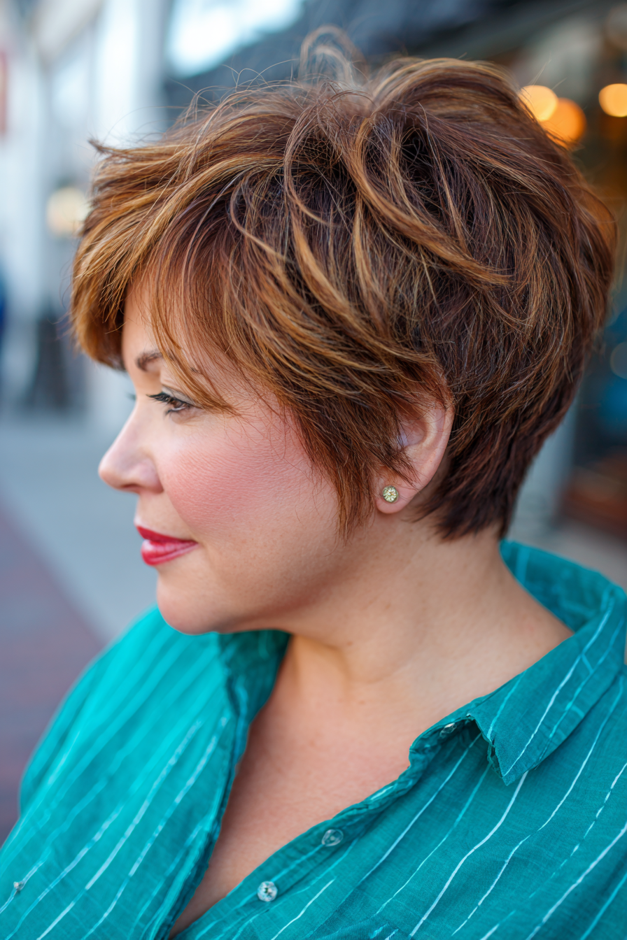 Chic Textured Copper Pixie Cut with Lively Layers