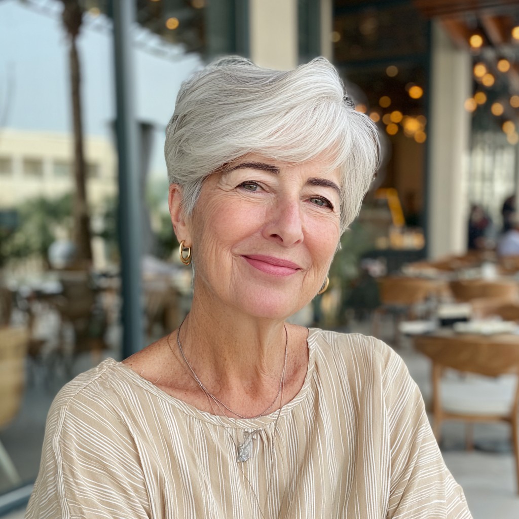 Chic Textured Silver Pixie with Soft Volume