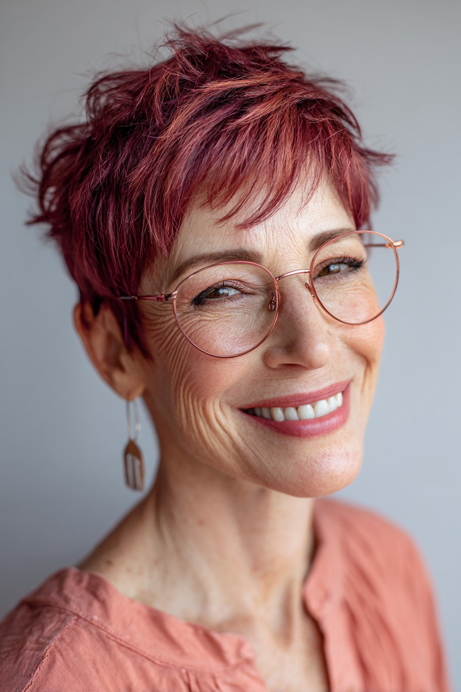 Choppy Textured Red Pixie Cut with Effortless Volume