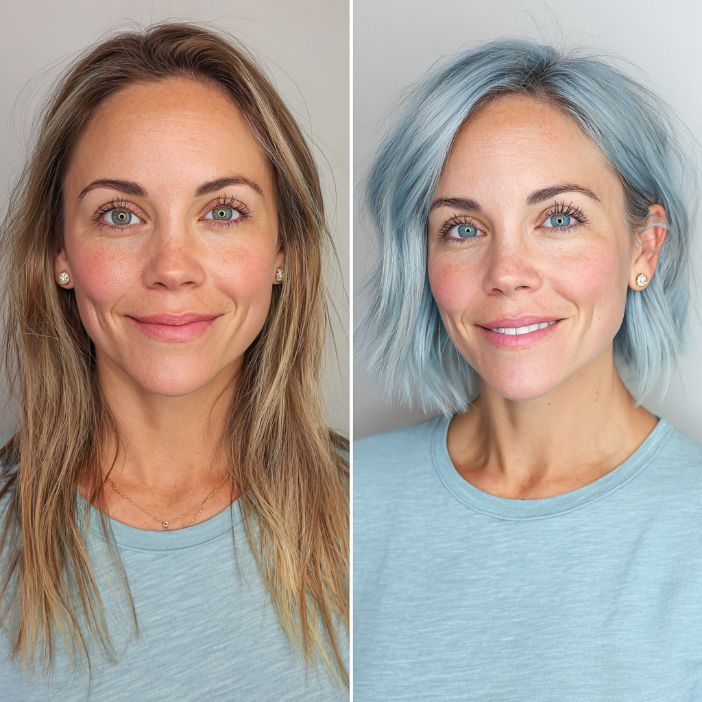 cool textured bob with icy blue highlights