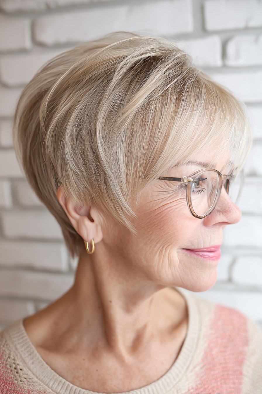 Elegant Light Blonde Stacked Pixie with Soft Texture