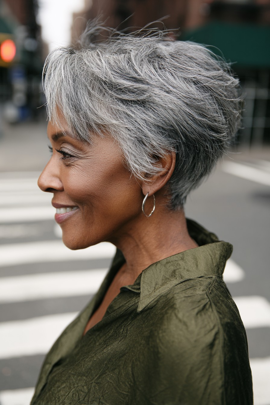 Elegant Silver Stacked Pixie with Soft Texture